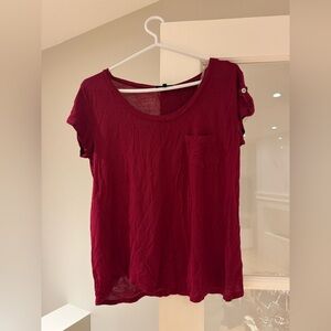 Women's Dark Red Casual Tee Shirt Top